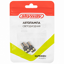 Автолампа диод T10 (W5W) 12V 4SMD диода 1-конт с обманкой Белая SKYWAY Салон, габариты min 2шт